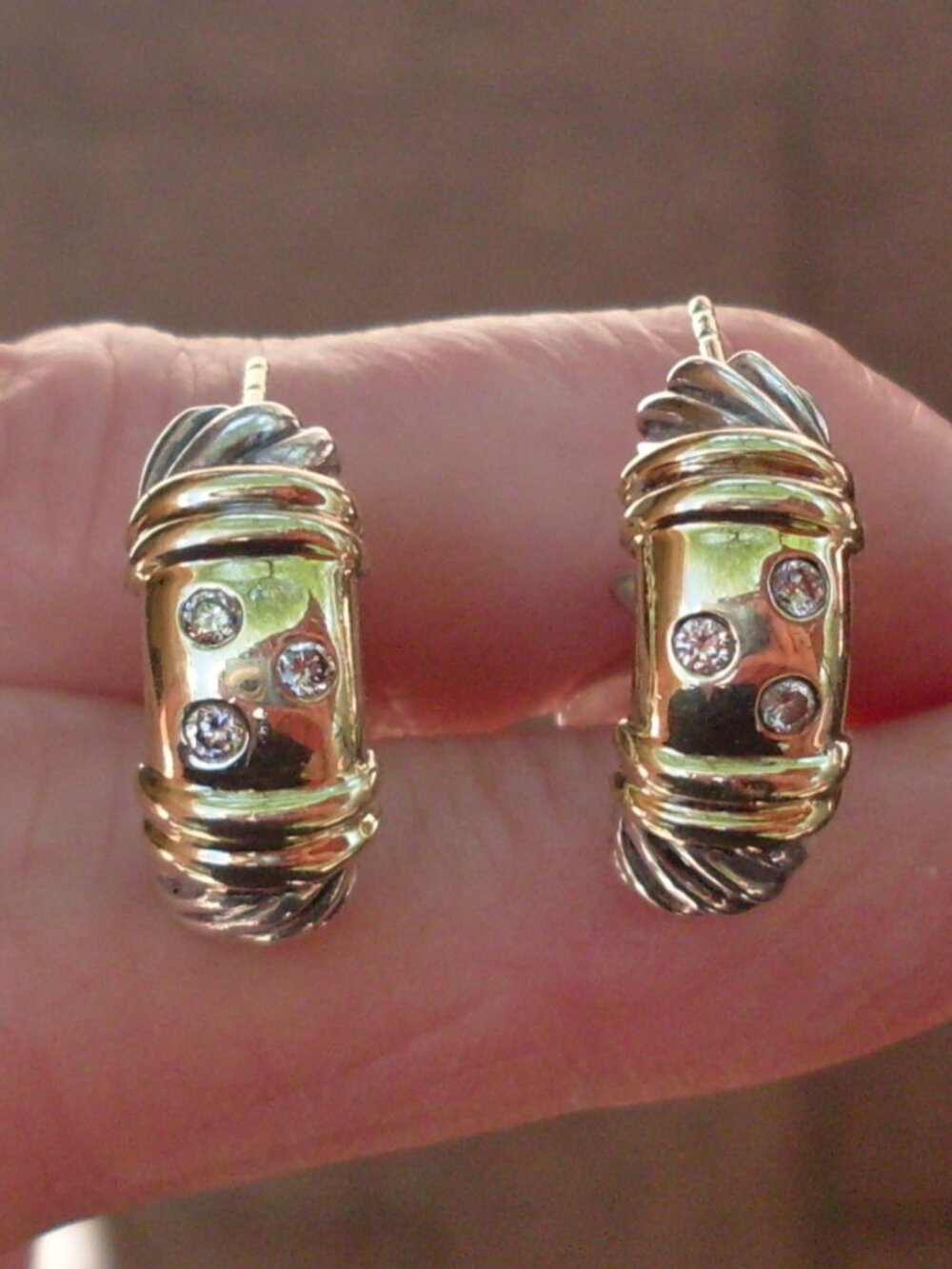 Rare & Retired David Yurman Diamond Metro Shrimp Earrings 14K/925 - Omega Backs - Picture 3 of 7